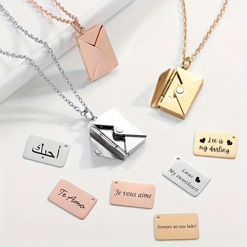 Personalized Name Necklace with Envelope Pendant - Stainless Steel